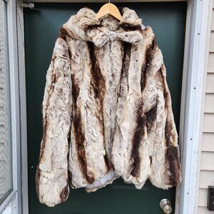 Men’s Hooded Rabbit Fur Jacket - 4XL Plus Size Coat Zippered Removable hood.